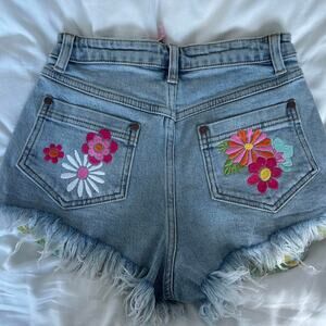 Floral sugar thrillz embroidered denim